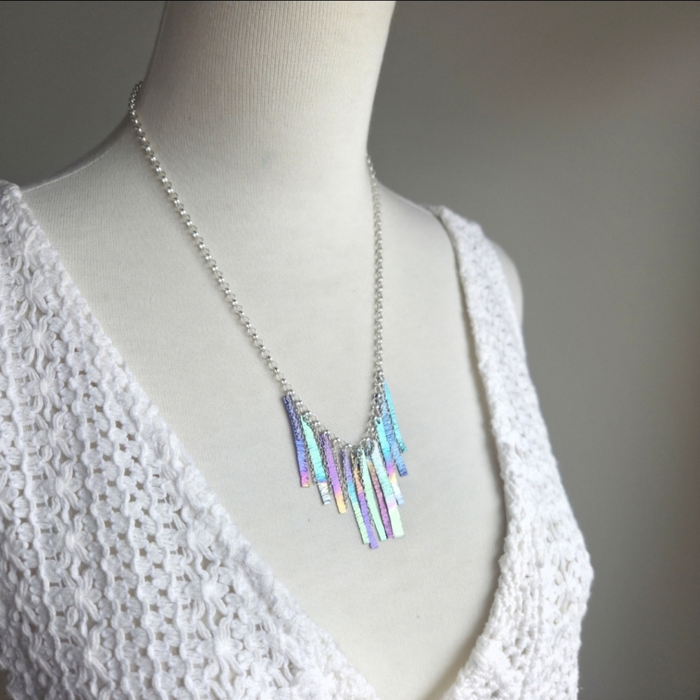 Sterling Silver Chain With Annodized Hammered Niobium Pendants And Chain-19.5"